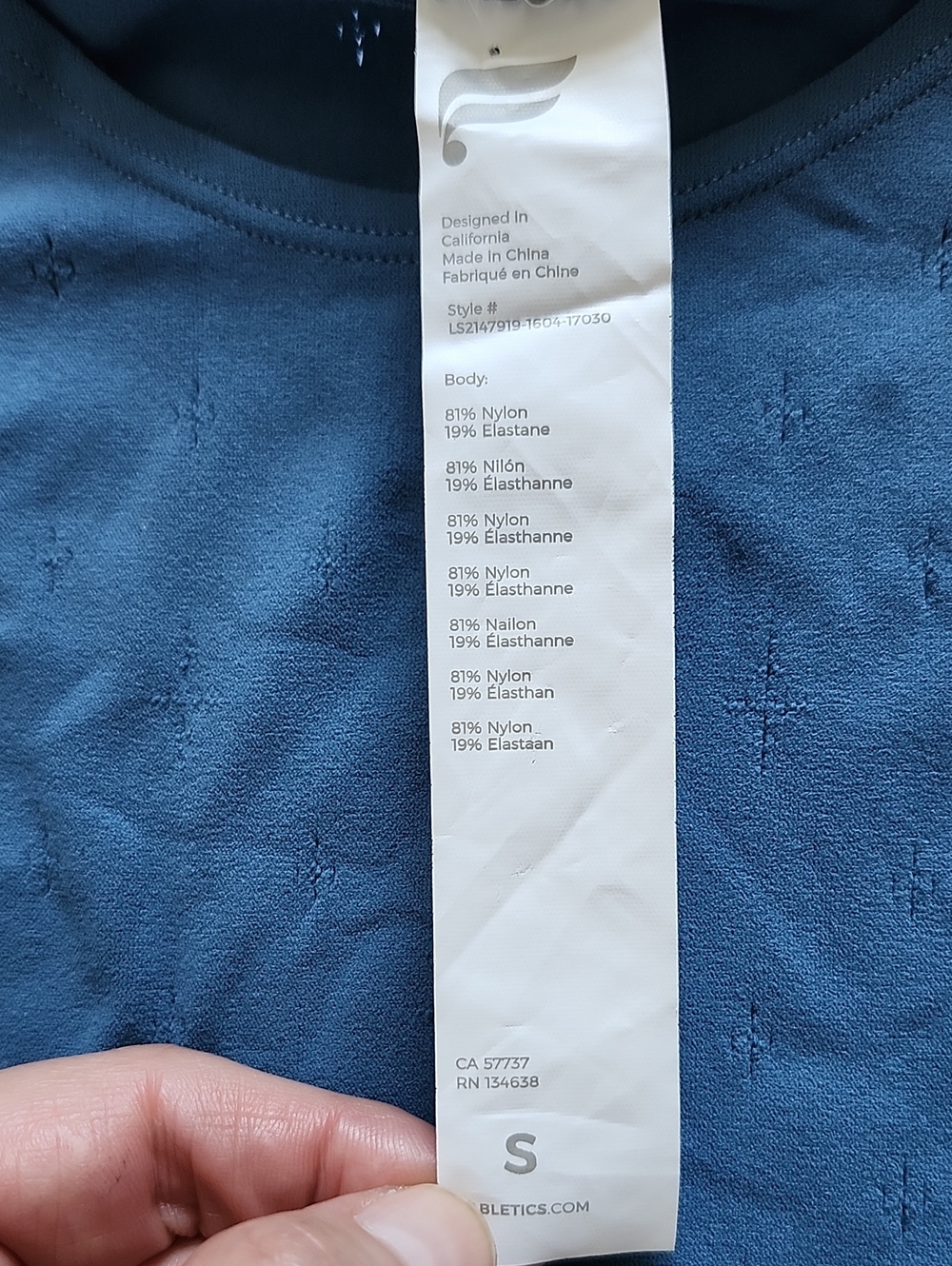 Fabletics Slate Blue Seamless Long Sleeve Crop Workout Top Thumbholes Size S NWT - Picture 7 of 8